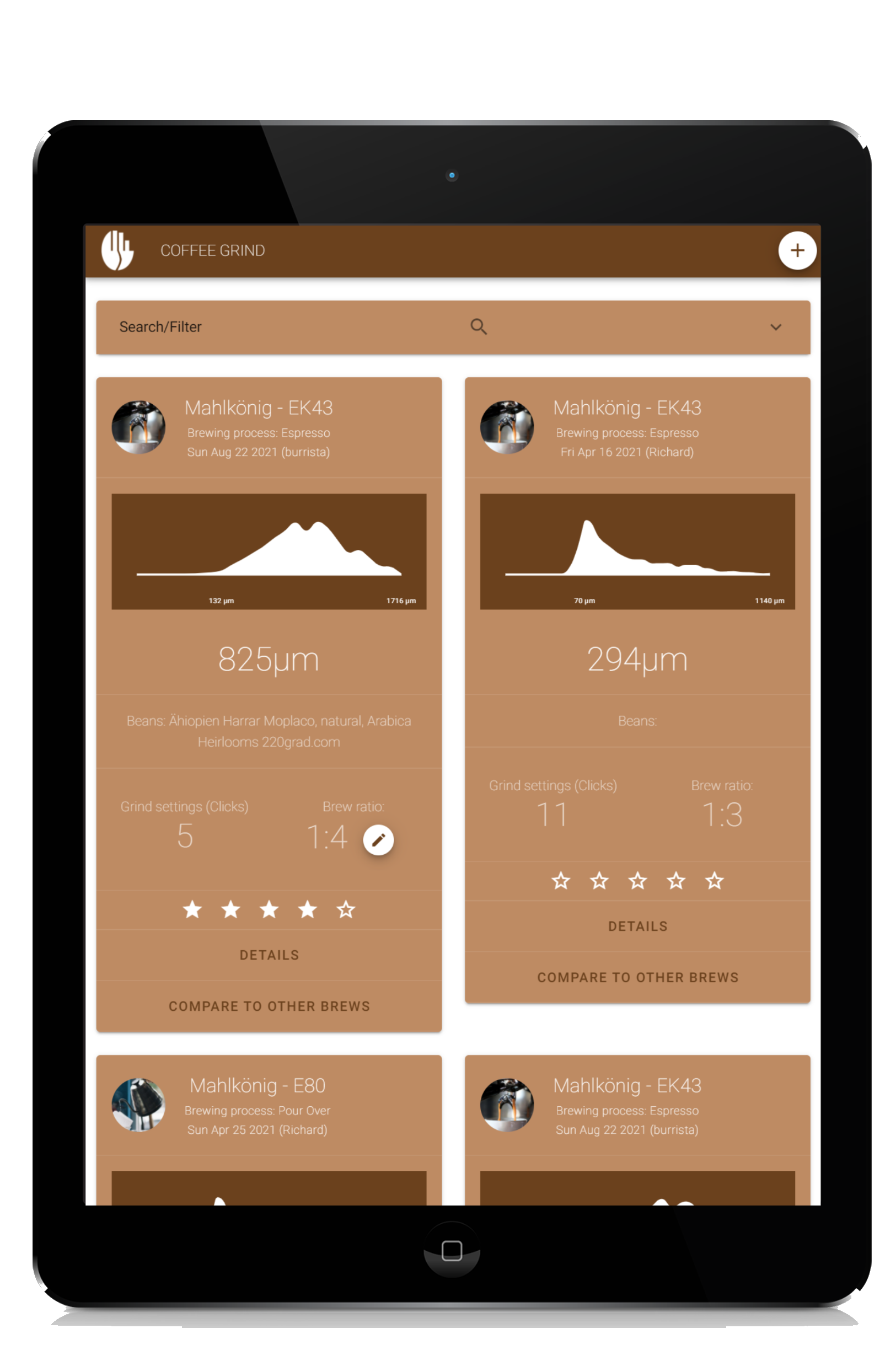 Screenshot smartphone with App Coffee Grind